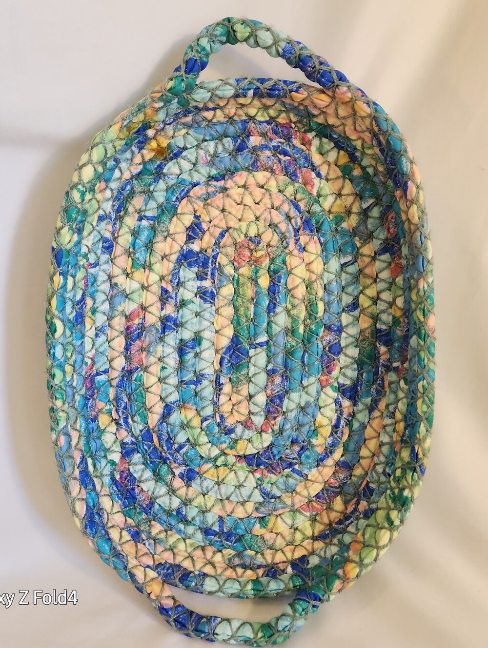 Handwoven Oval Home Art Tray - Blue & Pastel